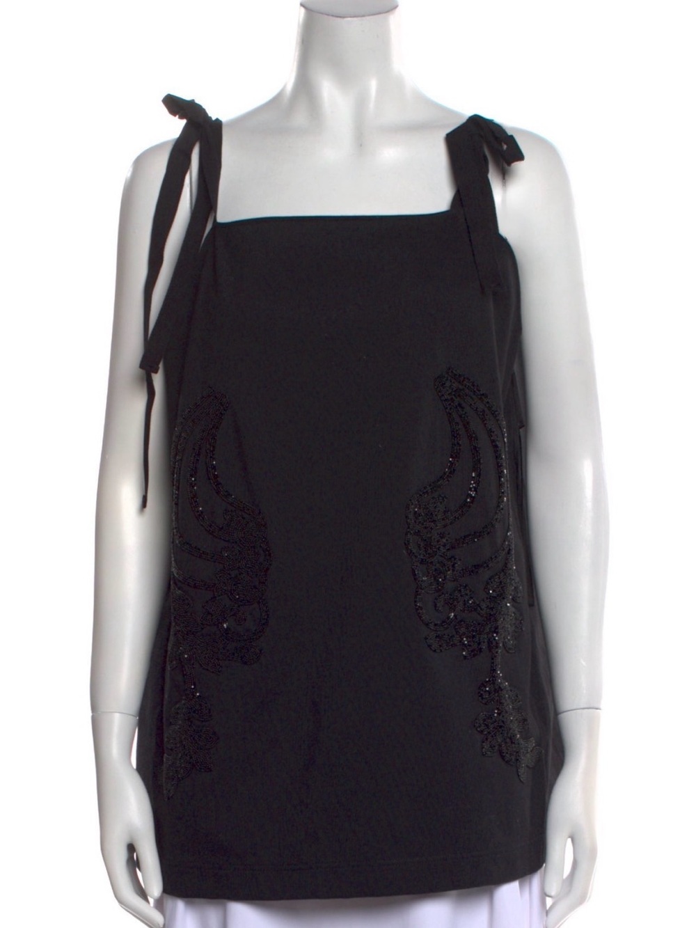 Prada Black Tie-Shoulder Embellished Tank